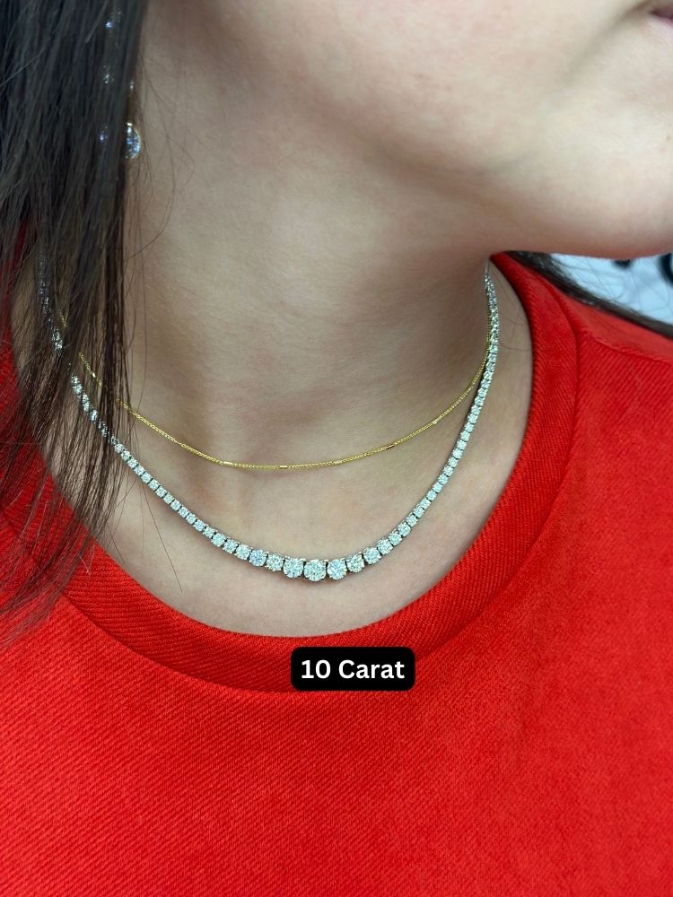 10 Carat Natural Diamond in 18K YG/WG Graduating Tennis Necklace, Women's  Fashion, Jewelry & Organizers, Necklaces on Carousell