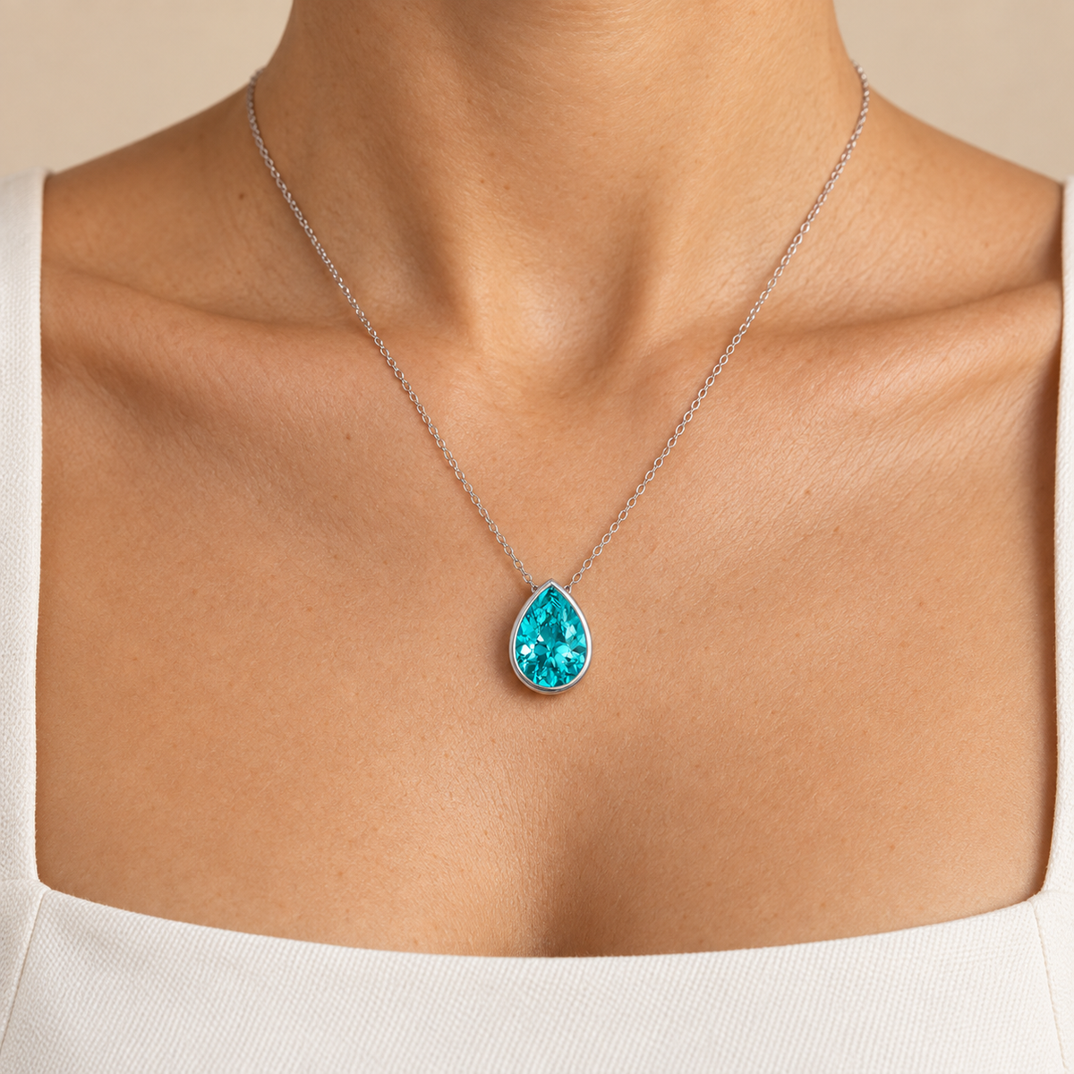Pear Shape Bezel Set Natural Paraiba Tourmaline Pendant