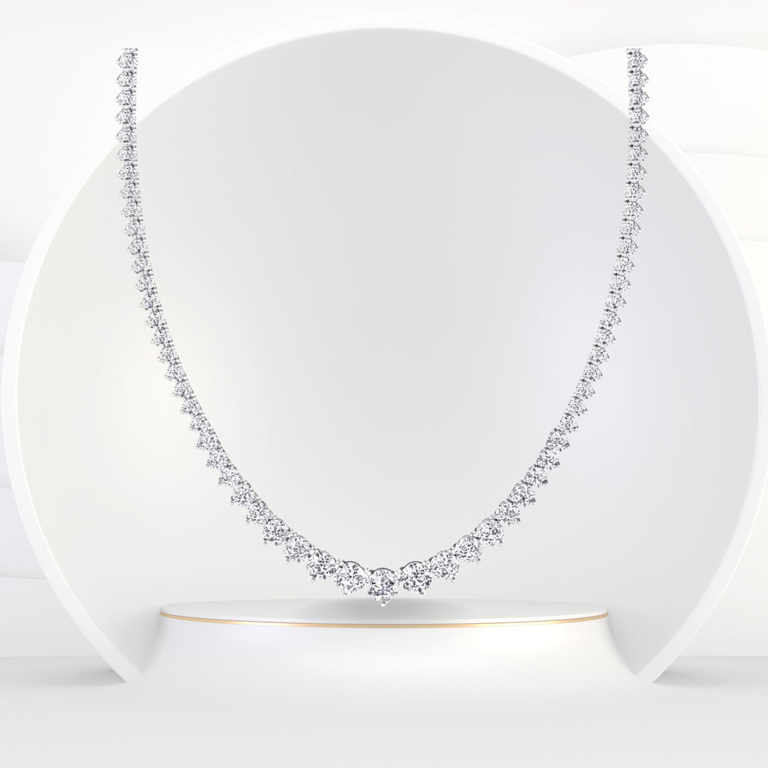 3-Prong Riviera Graduated Natural Diamond Tennis Necklace - Gem Jewelers Co