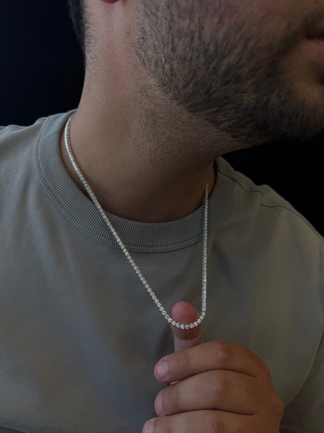12CT Mens Natural Diamond Tennis Necklace Chain, Model Neck