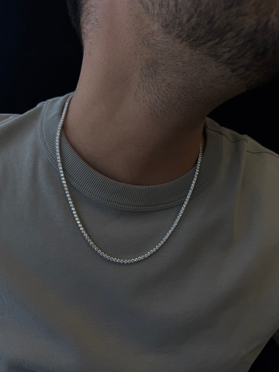 12CT Mens Natural Diamond Tennis Necklace Chain White Gold, Model