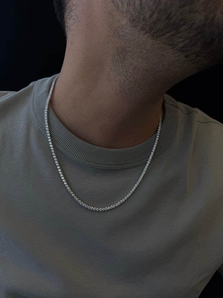 12CT Mens Natural Diamond Tennis Necklace Chain White Gold, Model