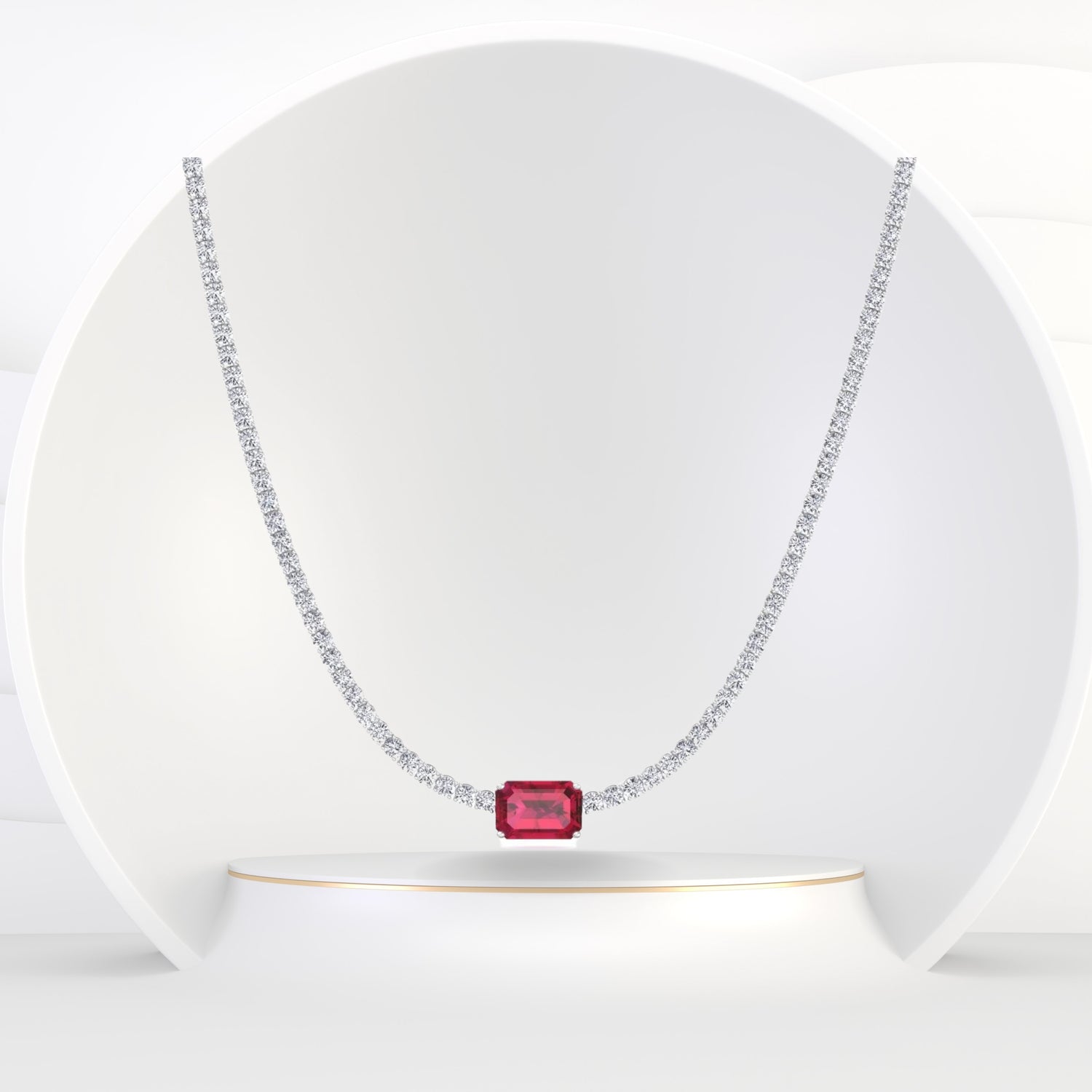 (12CT T.W.) Single Stone Red Ruby Diamond Tennis Necklace