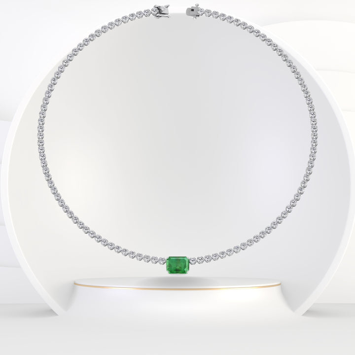 11 Carat T.W Natural Emerald and Diamond Tennis Necklace - Gem Jewelers Co