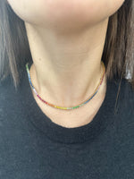 13.02CT Multicolor Sapphire Tennis Necklace, On Neck