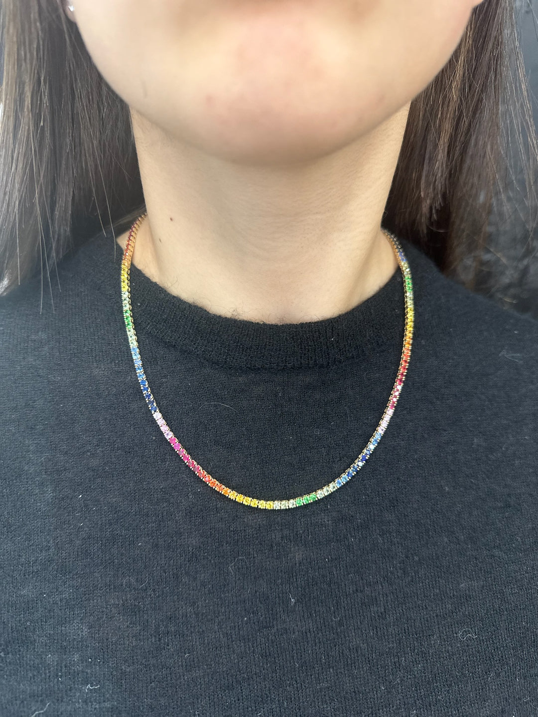 13.02CT Rainbow Multicolor Sapphire Tennis Necklace, Model