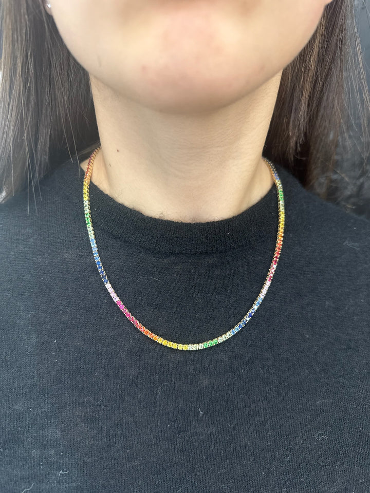 13.02CT Rainbow Multicolor Sapphire Tennis Necklace, Model