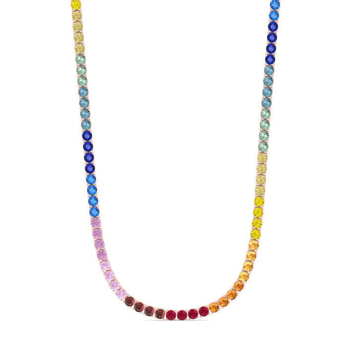 13.02CT Rainbow Multicolor Sapphire Tennis Necklace, Rose Gold