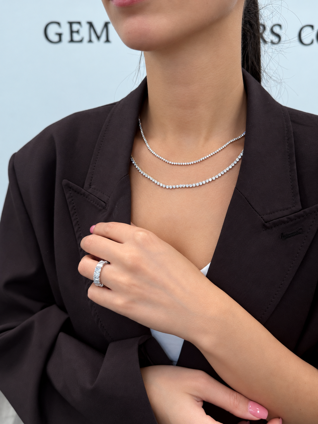 1 3 Prong Natural Diamond Tennis Necklace - Martini Style