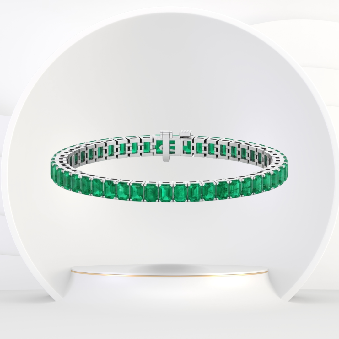 15CT Emerald Cut Natural Green Emerald Tennis Bracelet