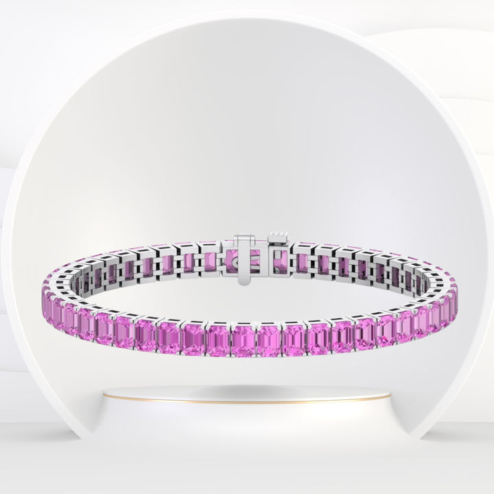 15CT Emerald Cut Natural Pink Sapphire Tennis Bracelet
15CT 14K White Gold