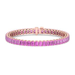 15CT Emerald Cut Natural Pink Sapphire Tennis Bracelet, Rose Gold