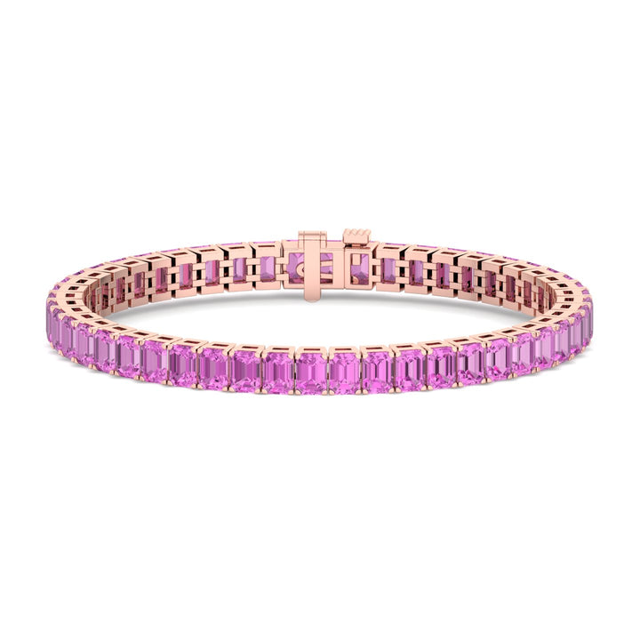 15CT Emerald Cut Natural Pink Sapphire Tennis Bracelet, Rose Gold