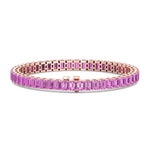 15CT Emerald Cut Natural Pink Sapphire Tennis Bracelet, Rose Gold Front