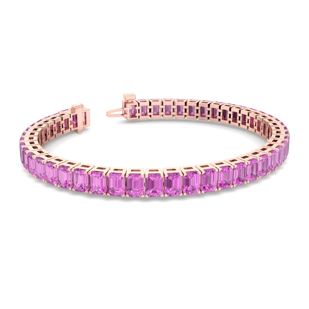 15CT Emerald Cut Natural Pink Sapphire Tennis Bracelet, Rose Gold Unhooked