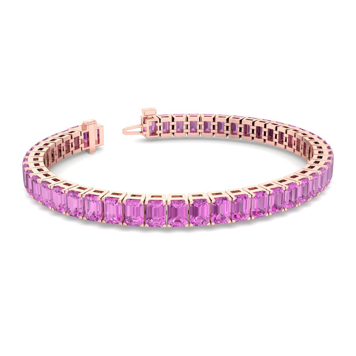 15CT Emerald Cut Natural Pink Sapphire Tennis Bracelet, Rose Gold Unhooked