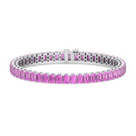 15CT Emerald Cut Natural Pink Sapphire Tennis Bracelet, White Gold 