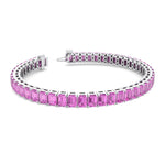 15CT Emerald Cut Natural Pink Sapphire Tennis Bracelet, White Gold, Unhooked