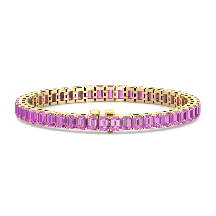 15CT Emerald Natural Pink Sapphire Bracelet, Yellow Gold, Front