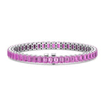 15CT Emerald Natural Pink Sapphire Tennis Bracelet, White Gold, Front