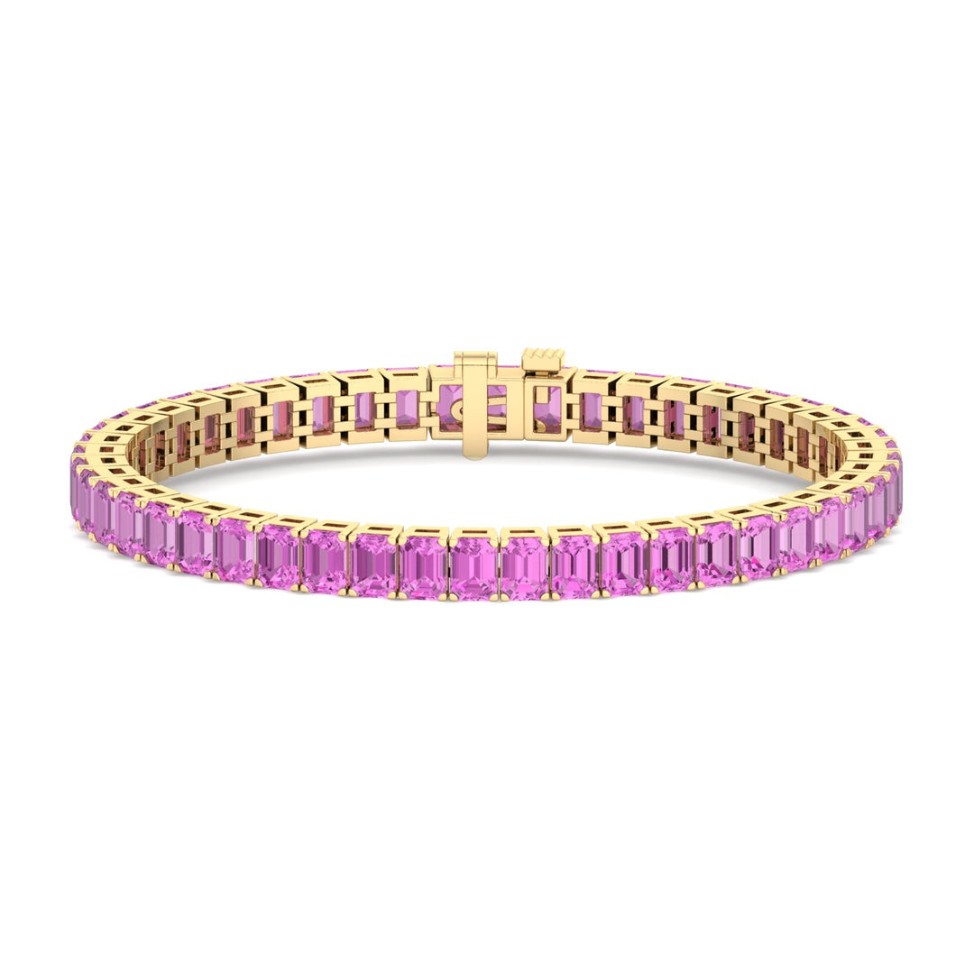 15CT Emerald Natural Pink Sapphire Tennis Bracelet, Yellow Gold