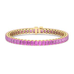 15CT Emerald Natural Pink Sapphire Tennis Bracelet, Yellow Gold