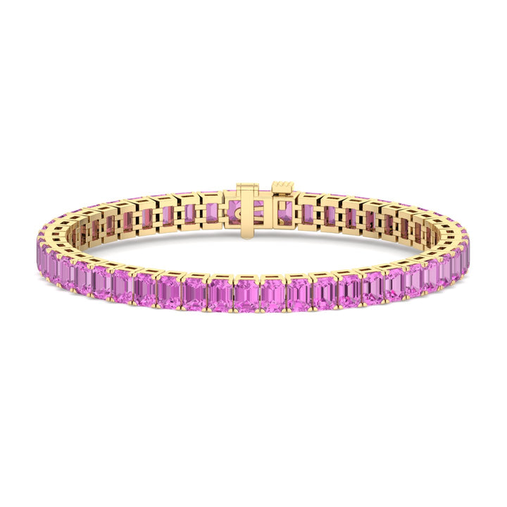 15CT Emerald Natural Pink Sapphire Tennis Bracelet, Yellow Gold