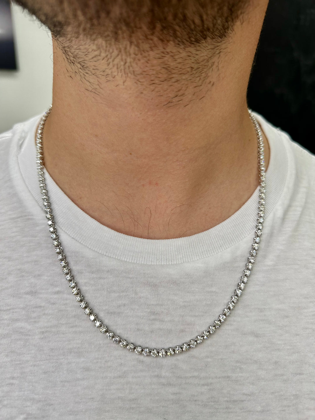 15CT Men's Natural Diamond Tennis Necklace Chain White Gold, Model 