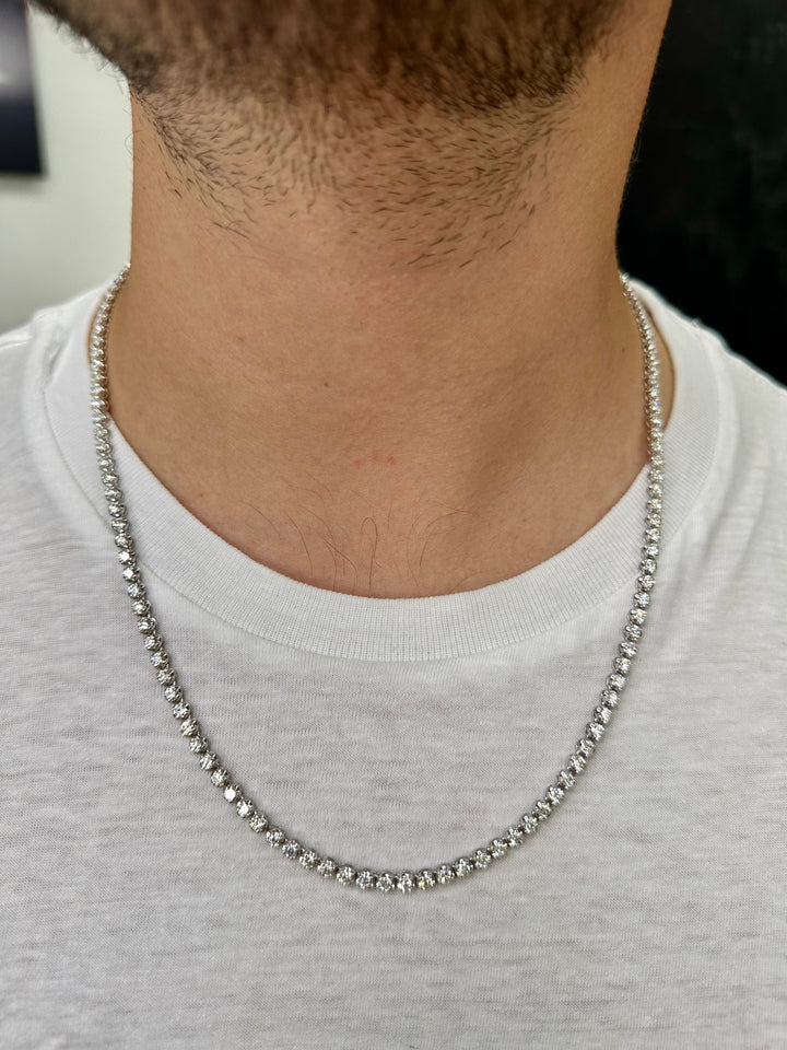 15CT Men's Natural Diamond Tennis Necklace Chain White Gold, Model 