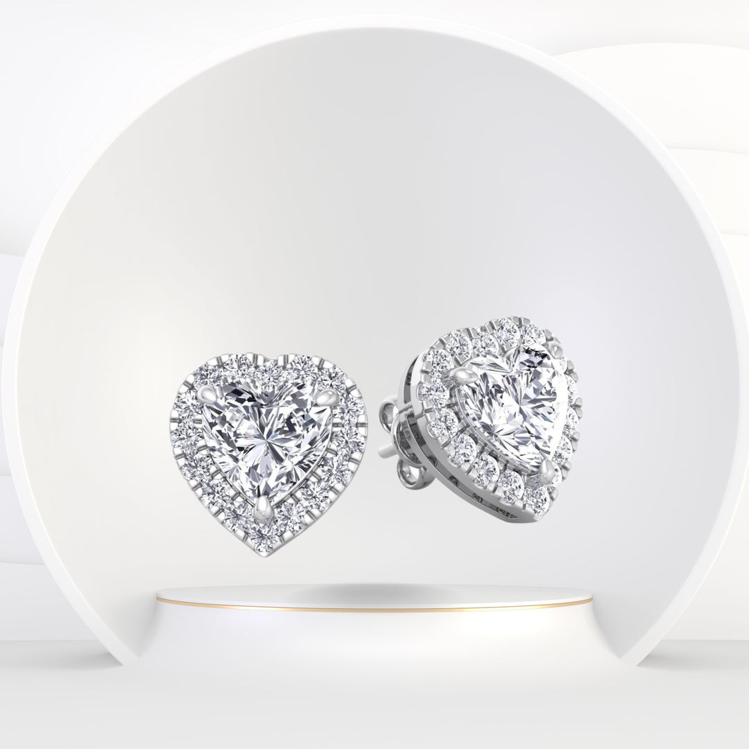 Tiana - Heart Shape Diamond Halo Studs