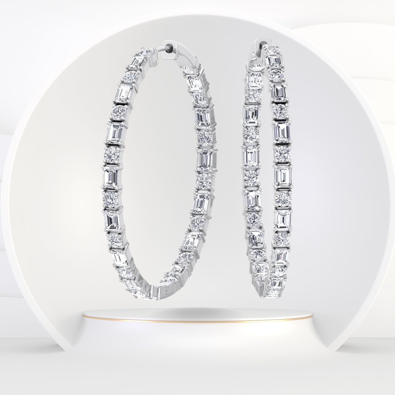 Altaire - Emerald and Round Cut Eternity Hoops - Gem Jewelers Co