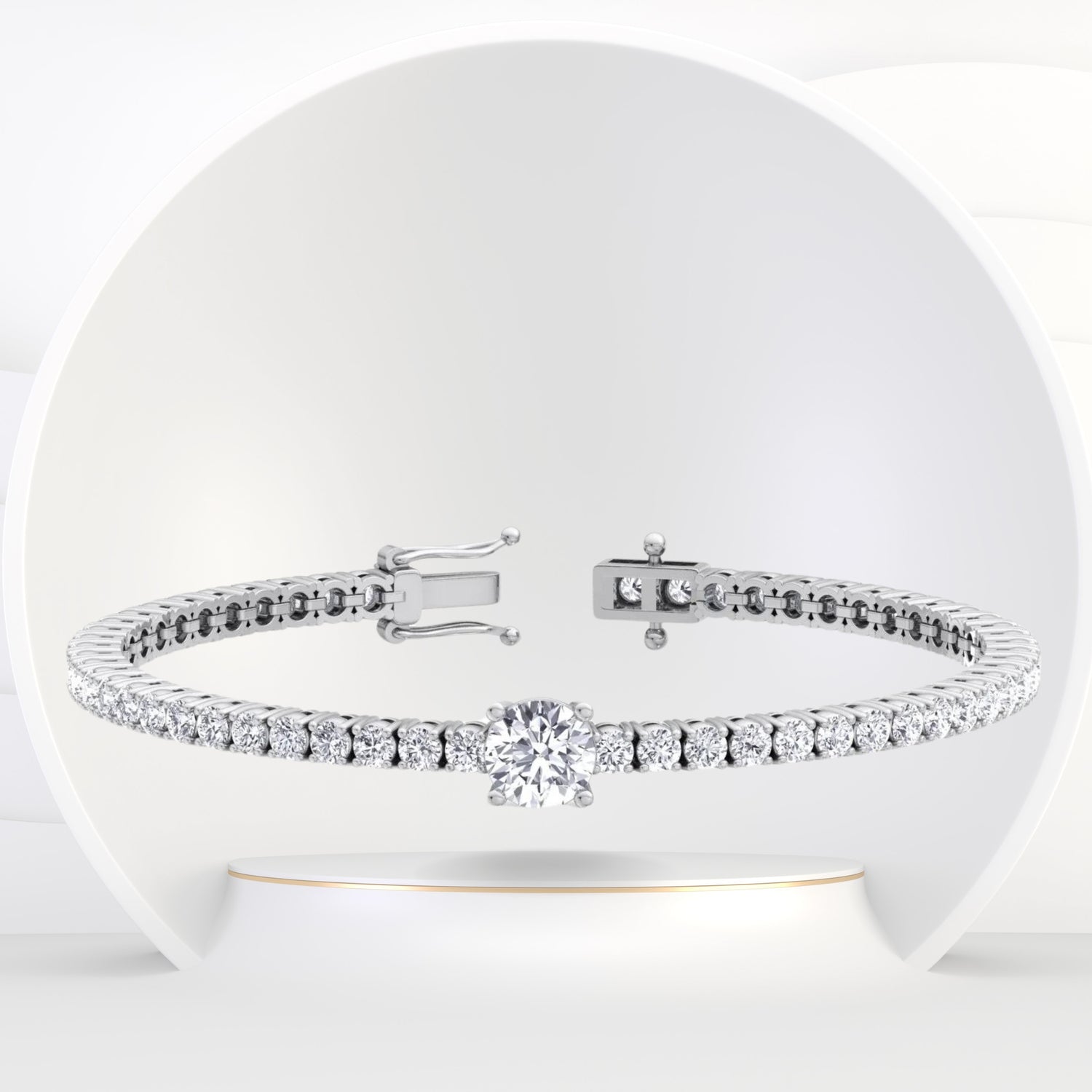 Istanbul - 7CT T.W Natural Diamond Tennis Bracelet With Round Center Stone - Gem Jewelers Co