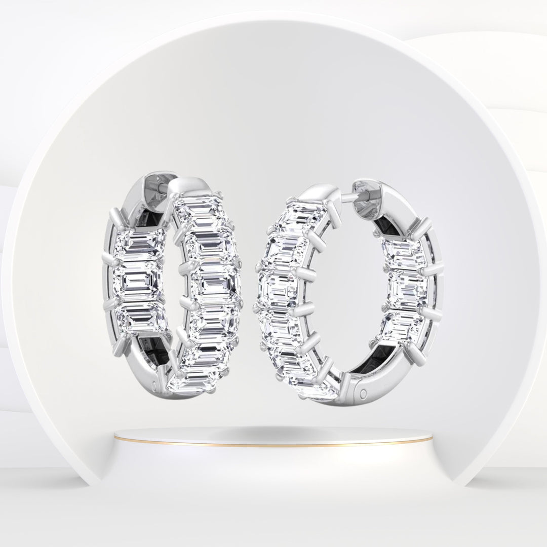 Escudo - 6.35 Carat Emerald Cut Diamond Inside Out Hoops - Gem Jewelers Co