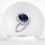 Belle - (3.85CT T.W.) Oval Cut Blue Sapphire & Halo Diamond Engagement Ring - Gem Jewelers Co