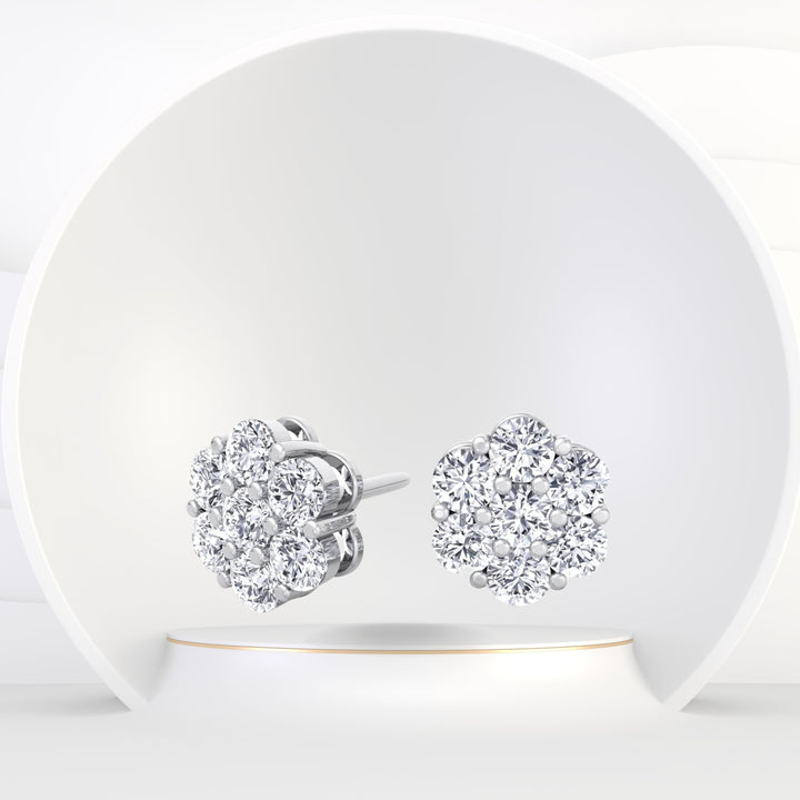 1CT Diamond Cluster Earrings In 18K Gold