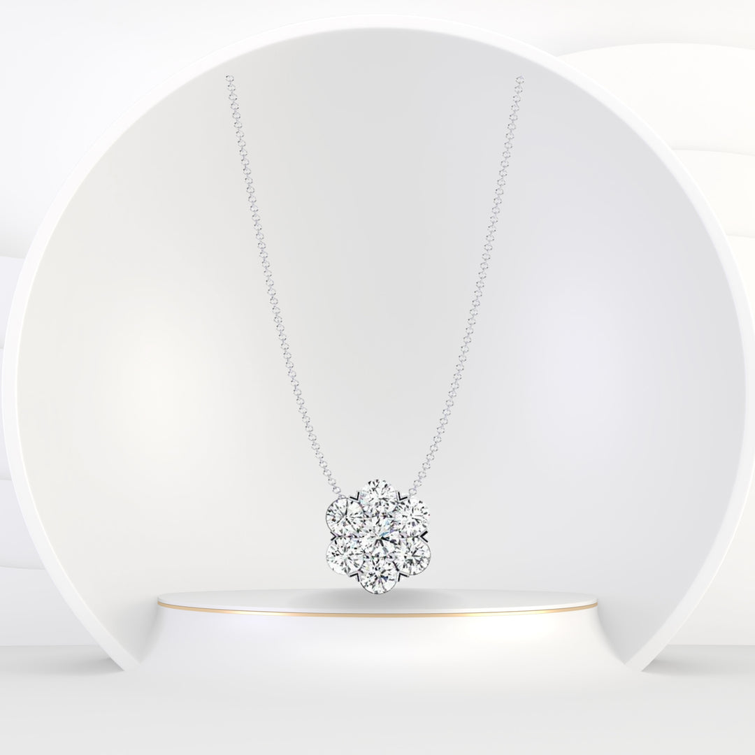 1CT TW Flower Cluster Natural Diamond Pendant