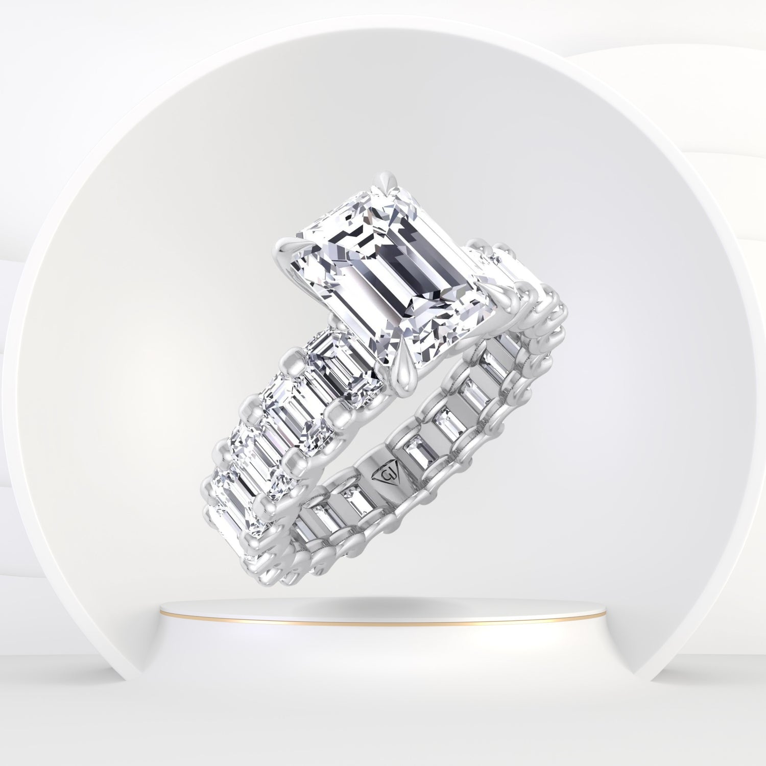 Gemini - 4 Carat Emerald Cut Diamond Eternity Engagement Ring - U Prong Setting - Gem Jewelers Co