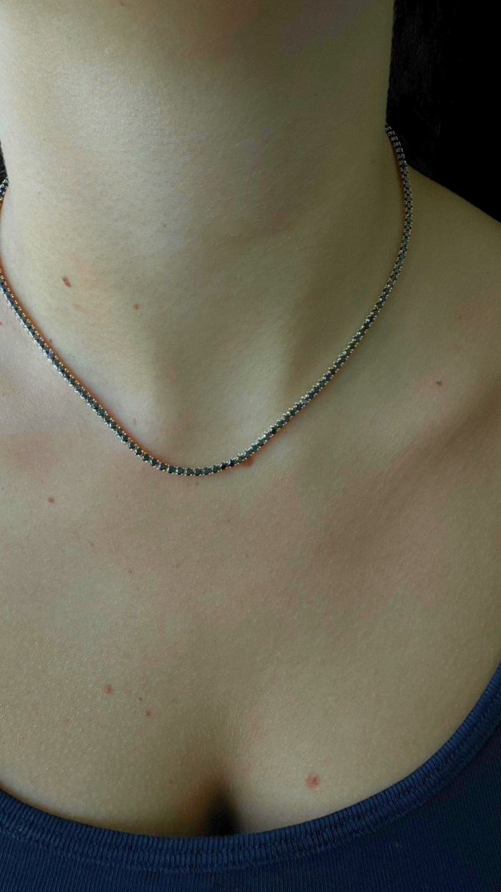Natural Black Diamond Tennis Necklace 4-Prong - 18K Solid Gold
