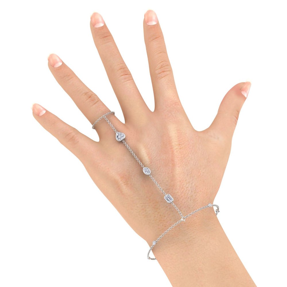 Bezel Set Natural Diamond Hand Ring Chain White