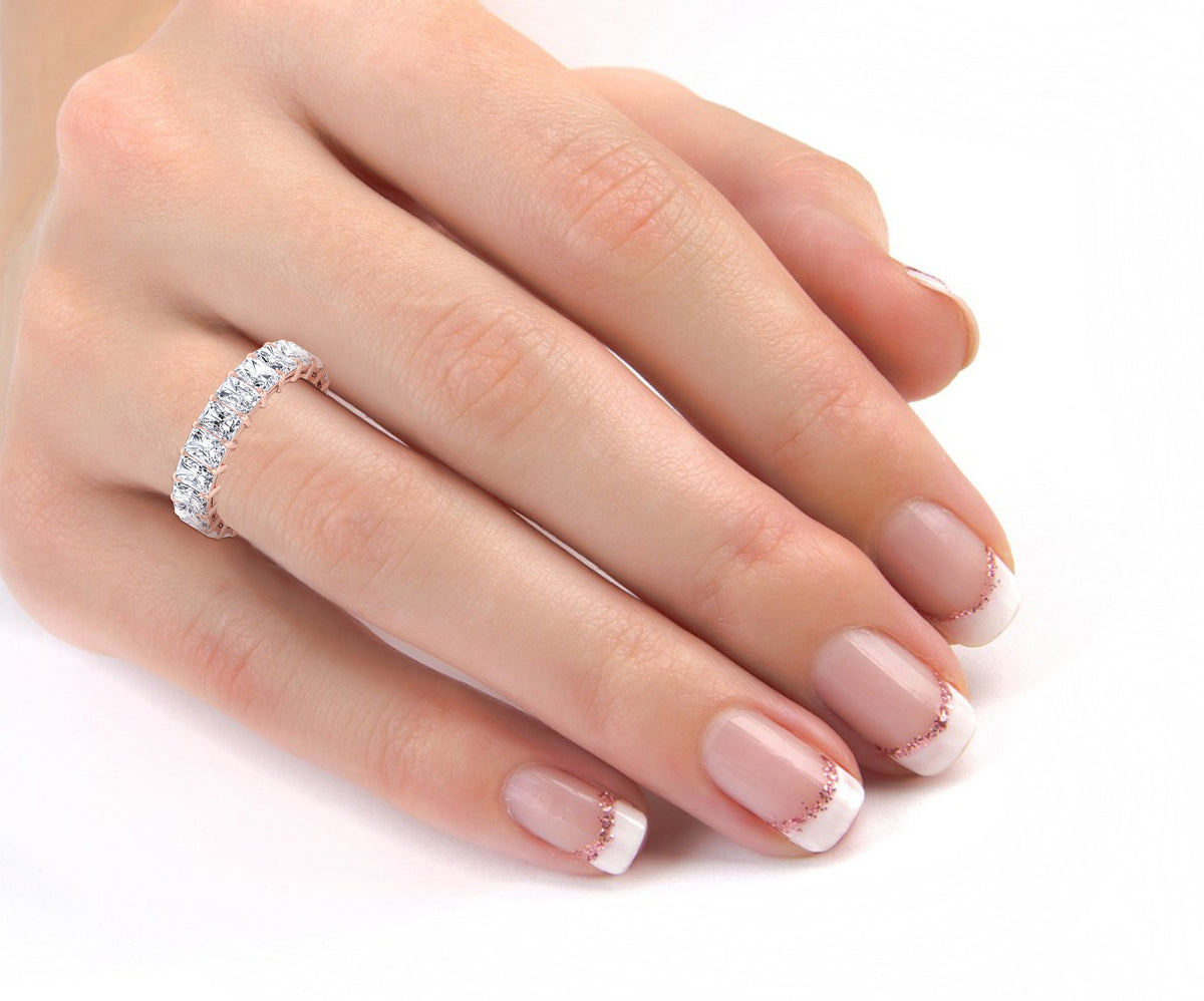 Radiant Cut Natural Diamond Eternity Band Gold Rose