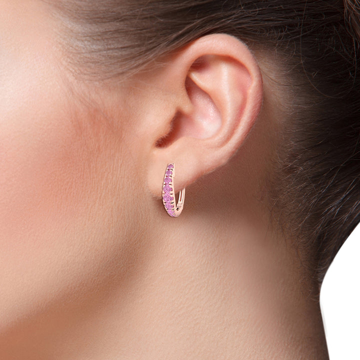 Natural Pink Sapphire Graduated Round Shape Huggie Hoop Earrings lifestyle RG
