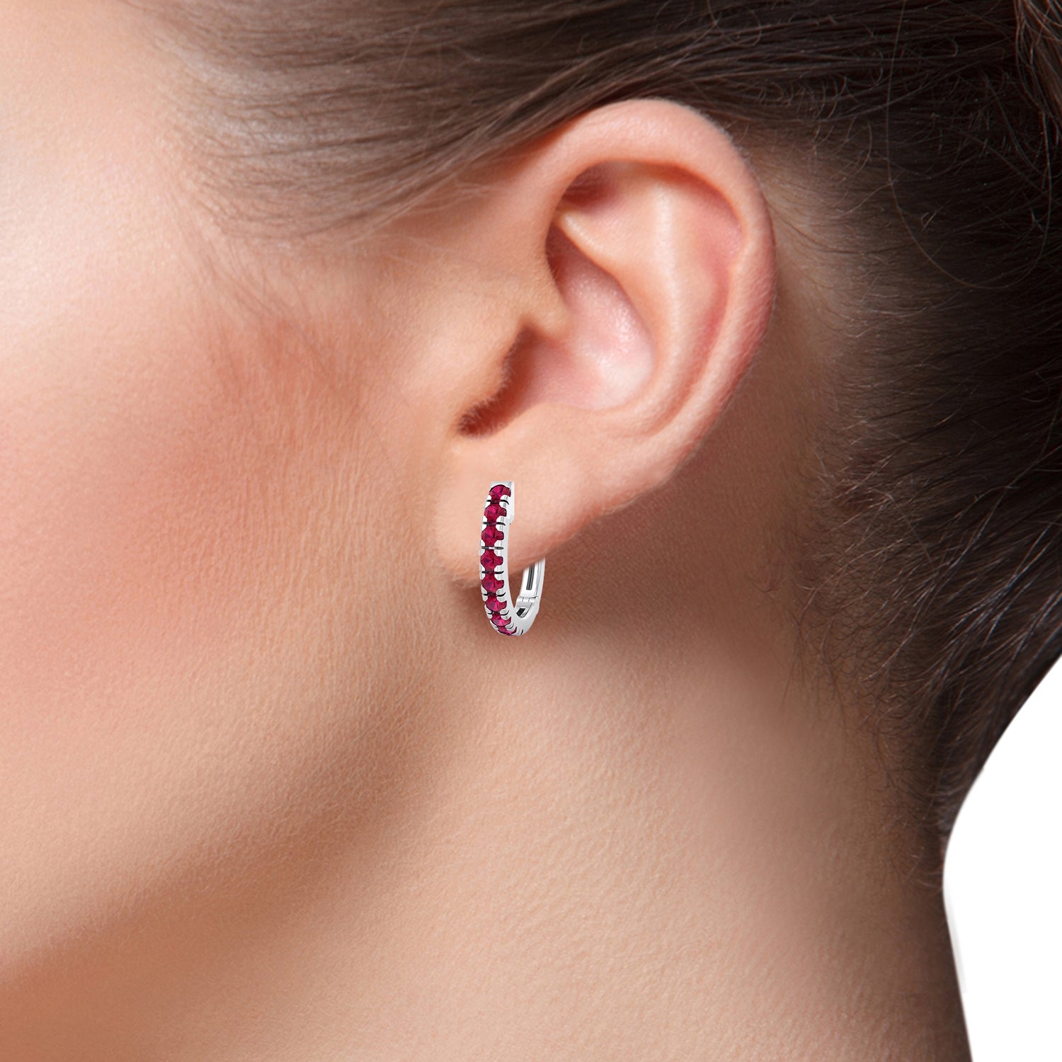 Natural Red Ruby Round Shape Huggie Hoop Earring 