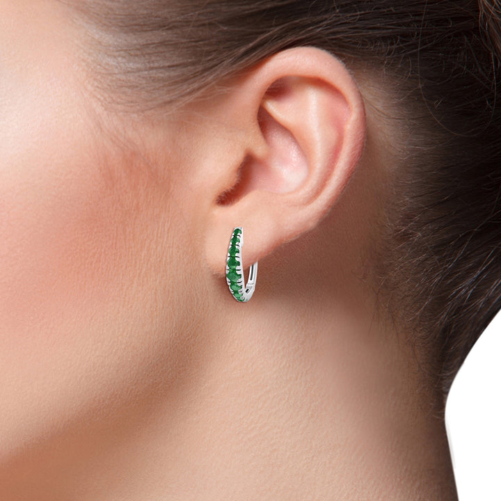 Natural Green Emerald Graduated Round Shape Huggie Hoop Earrings lifestyle image WG