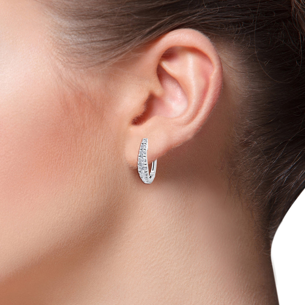 Graduated Round Shape Natural Diamond Huggie Hoop Earrings White Gold Lifestyle
