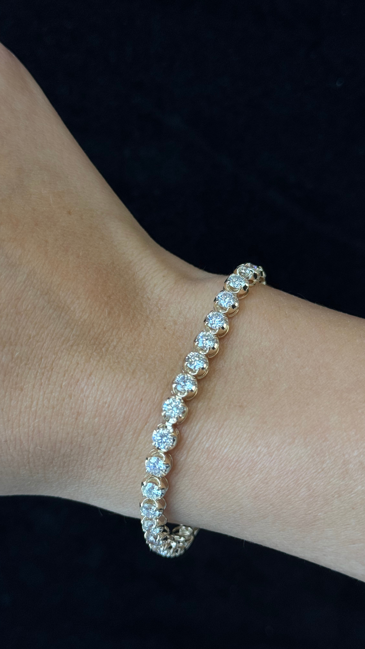 Crown Prong Natural Diamond Tennis Bracelet 14K Solid Gold