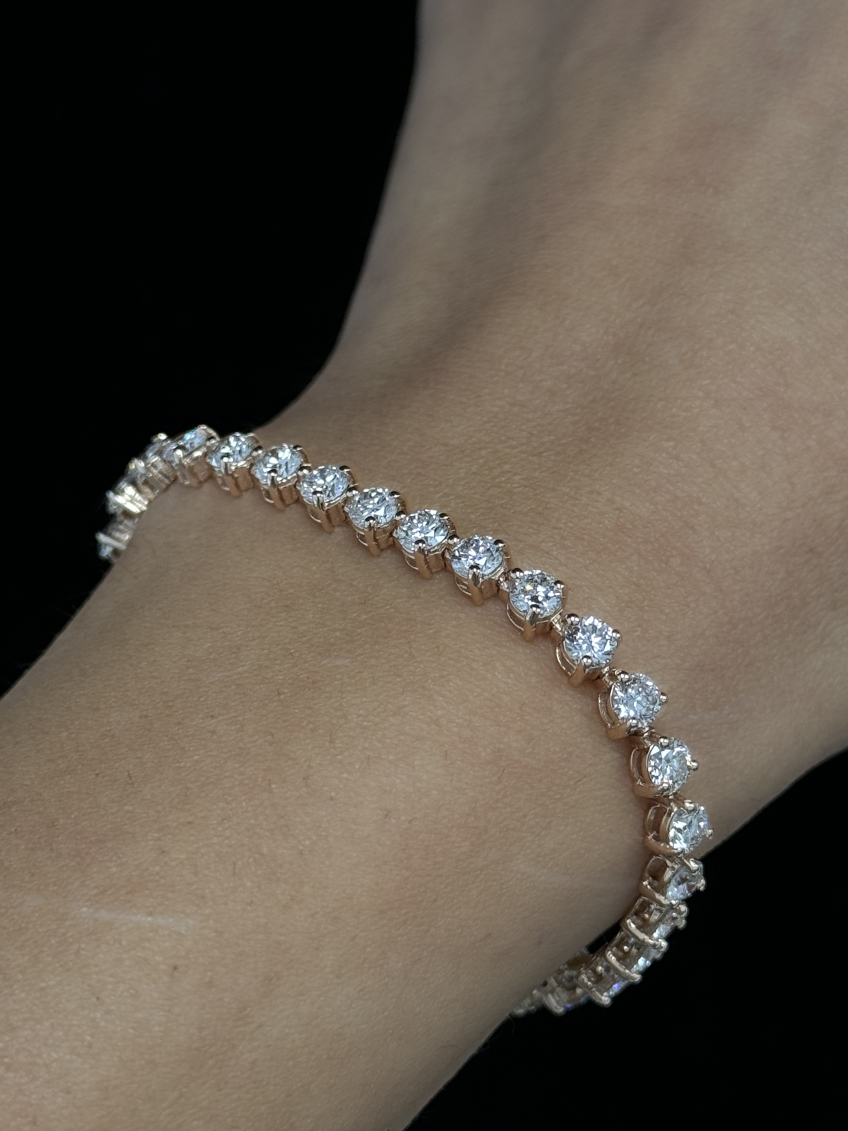 3-Prong Natural Diamond Tennis Bracelet - Martini Style 14K Solid Gold Lifestyle 3.1