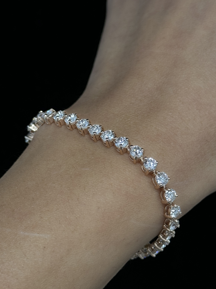 3-Prong Natural Diamond Tennis Bracelet - Martini Style 14K Solid Gold