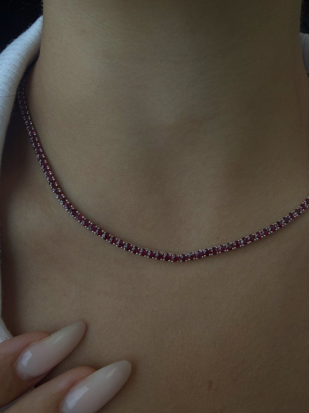 Round Cut Natural Red Ruby Tennis Necklace 18K Solid Gold