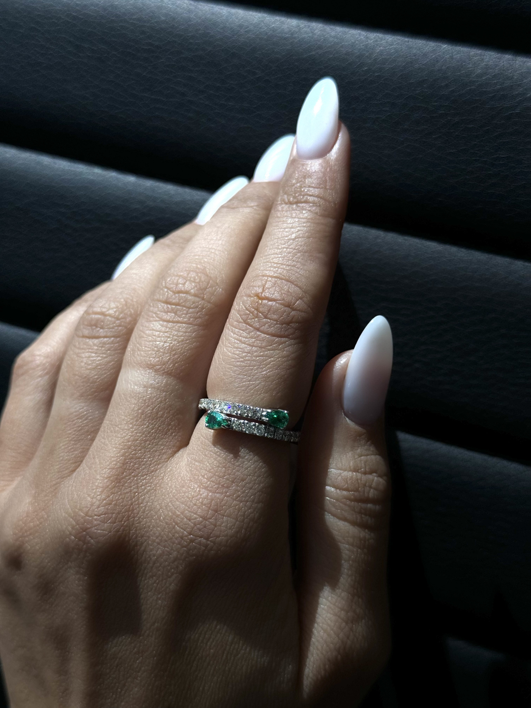 1.25CT T.W Pear Shape Emerald Pave Stack Ring
