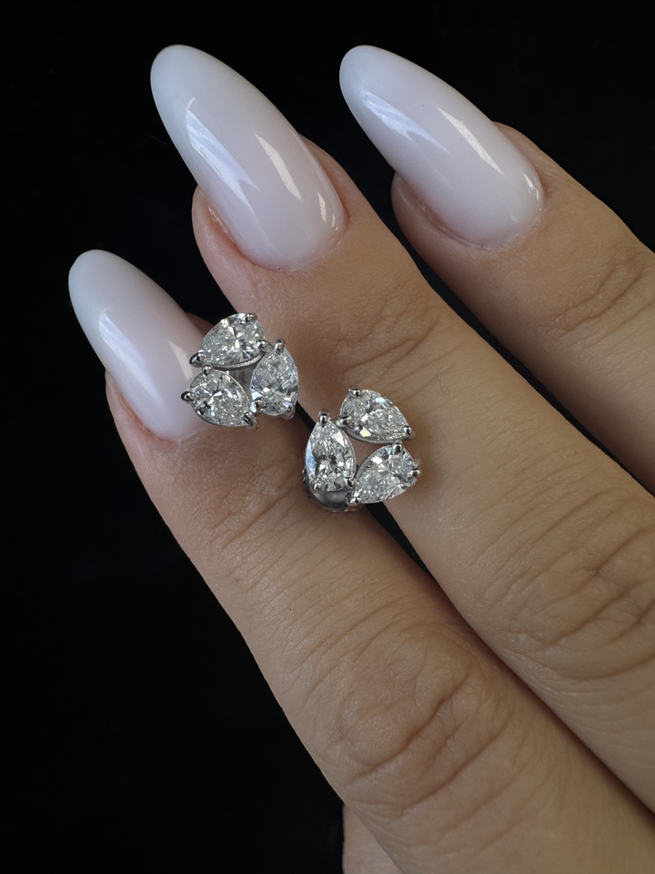 3 Stone Pear Shape Natural Diamond Trio Studs